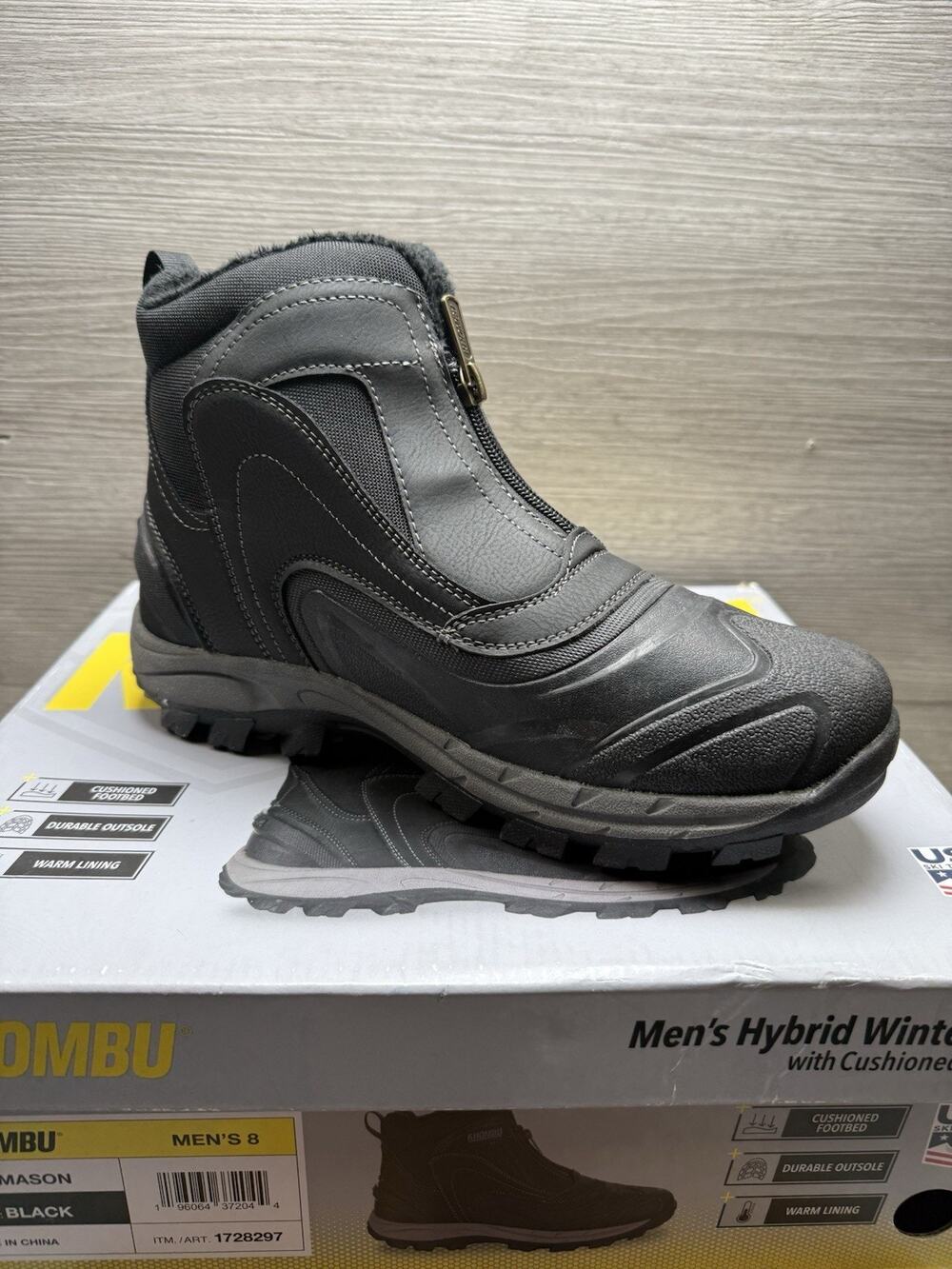 Khombu “Mason” Men’s Hybrid Winter Boot - Front Zip / Waterproof [Black] Size 8